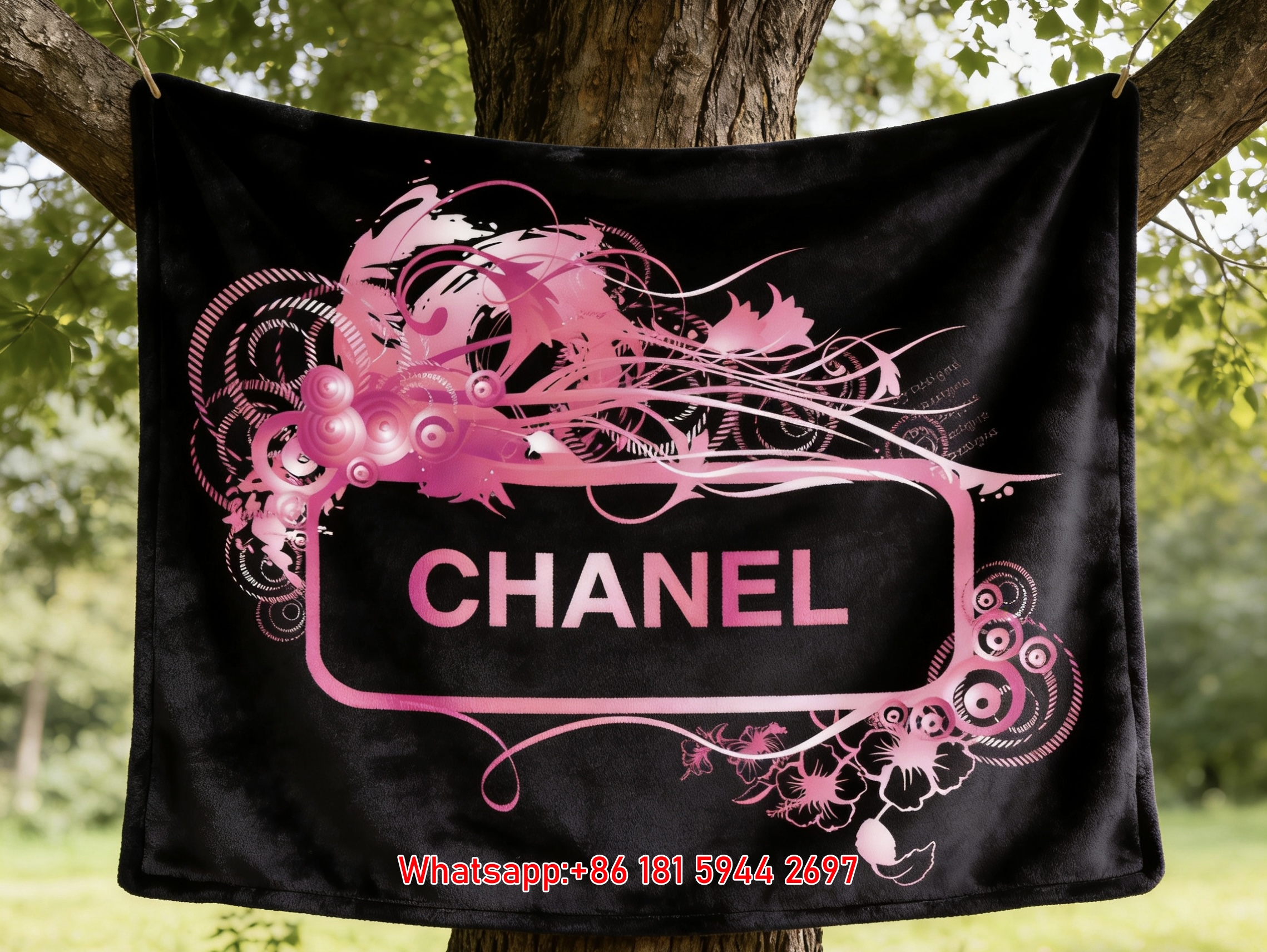 Luxury Pink Floral Chanel Flannel Sofa Throw Blanket IMG_7012